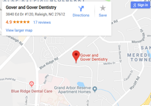 raleigh map for gover and gover dentistry